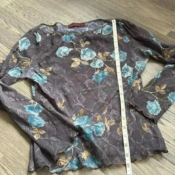 🔥Zara🔥 | Grey and blue floral sheer Y2K  long sleeve top - Picture 8 of 9